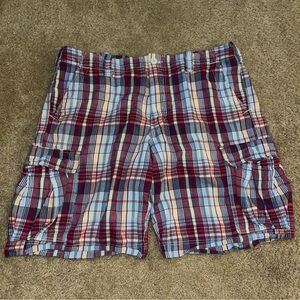 Vintage Polo Jeans Company Plaid Cargo Short Size 38 Red Madras Men Ralph Lauren